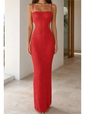 MONDAY SWIMWEAR Marrakesh Lace Crochet Dress, Strawberry, P/XS
